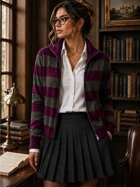 Marc Ecko Dark Academia Zip Sweater Women’s Medium  Cotton Colorblock
